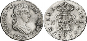 1828. Fernando VII. Madrid. AJ. 1/2 real. (AC. 378). Manchitas. 1,45 g. MBC+.