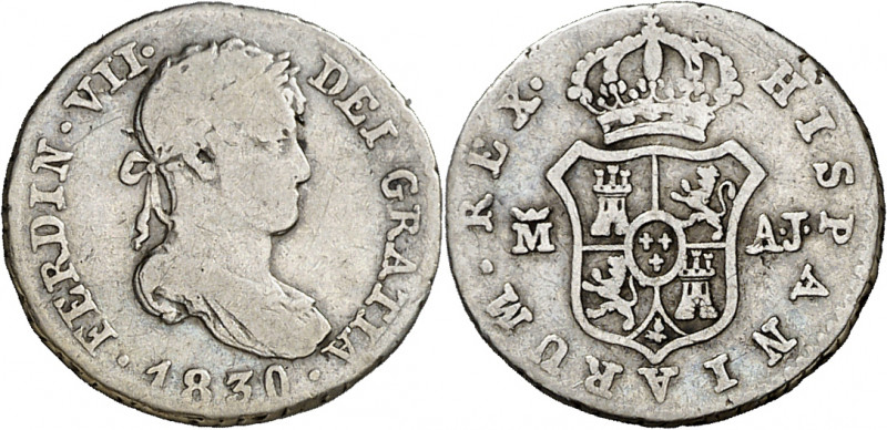 1830. Fernando VII. Madrid. AJ. 1/2 real. (AC. 380). 1,46 g. BC/BC+.
