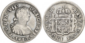 1810. Fernando VII. México. HJ. 1/2 real. (AC. 392). Busto imaginario. 1,61 g. BC+/MBC-.