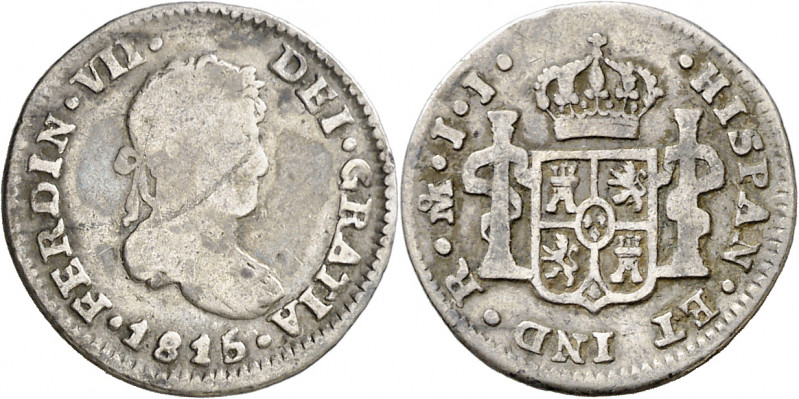 1815. Fernando VII. México. JJ. 1/2 real. (AC. 403). Primer año de busto lauread...