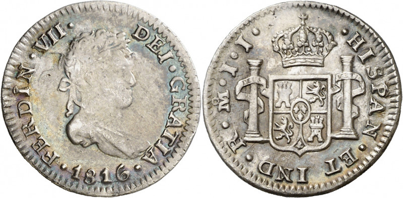 1816. Fernando VII. México. JJ. 1/2 real. (AC. 404). El reverso calcado en anver...