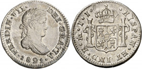 1821. Fernando VII. México. JJ. 1/2 real. (AC. 412). Rayita en reverso. Buen ejemplar. 1,67 g. MBC+.