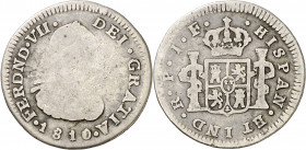 1810. Fernando VII. Popayán. JF. 1/2 real. (AC. 427) (Restrepo 107-1). Acuñación muy floja del anverso. Ex Colección Monterrey, Áureo 03/03/1999, nº 1...