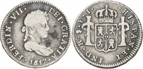 1817. Fernando VII. Potosí. PJ. 1/2 real. (AC. 432). 1,60 g. BC+.