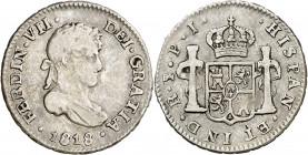1818. Fernando VII. Potosí. PJ. 1/2 real. (AC. 433). 1,52 g. BC+/MBC-.