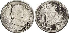 1819. Fernando VII. Potosí. PJ. 1/2 real. (AC. 434). Hojita y oxidaciones. 1,59 g. (BC).
