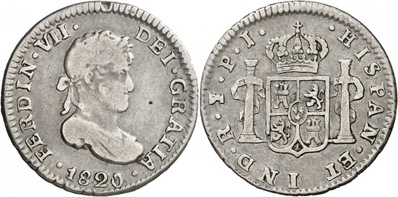 1820. Fernando VII. Potosí. PJ. 1/2 real. (AC. 435). Golpecitos. 1,62 g. BC+/MBC...