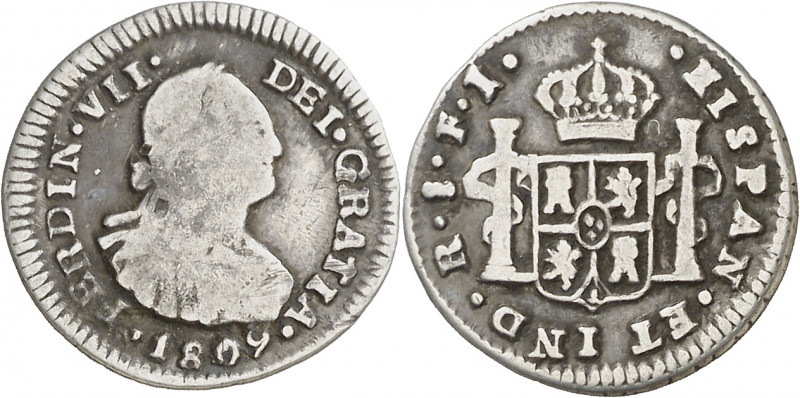 1809. Fernando VII. Santiago. FJ. 1/2 real. (AC. 453). Oxidaciones. Escasa. 1,53...