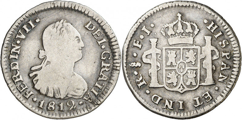 1812. Fernando VII. Santiago. FJ. 1/2 real. (AC. 456). Ex Áureo 16/10/1996, nº 2...
