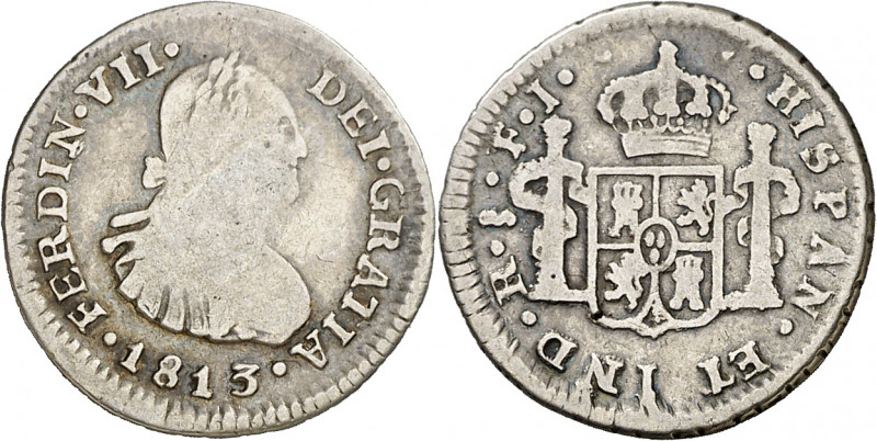 1813. Fernando VII. Santiago. FJ. 1/2 real. (AC. 457). Escasa. 1,57 g. BC.
