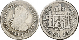 1813. Fernando VII. Santiago. FJ. 1/2 real. (AC. 457). Escasa. 1,57 g. BC.