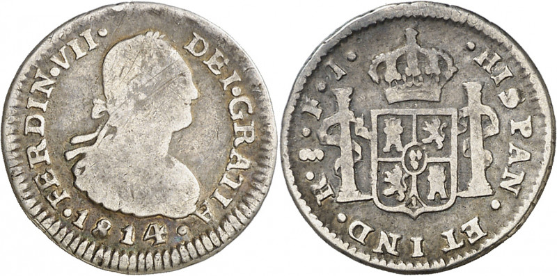 1814. Fernando VII. Santiago. FJ. 1/2 real. (AC. 458). Rayitas. Escasa. 1,61 g. ...