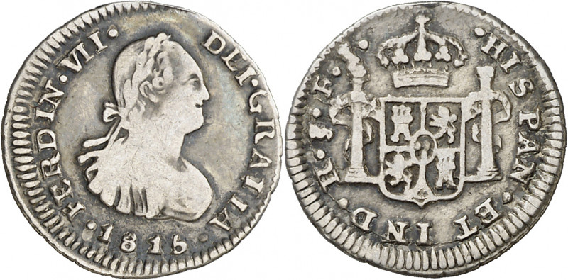 1815. Fernando VII. Santiago. FJ. 1/2 real. (AC. 459). Golpecito. Escasa. 1,63 g...