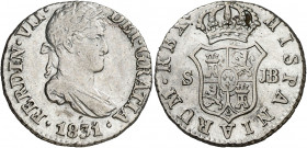 1831. Fernando VII. Sevilla. JB. 1/2 real. (AC. 465). 1,43 g. MBC.