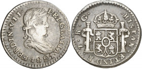 1821. Fernando VII. Zacatecas. RG. 1/2 real. (AC. 497). Escasa. 1,64 g. MBC.