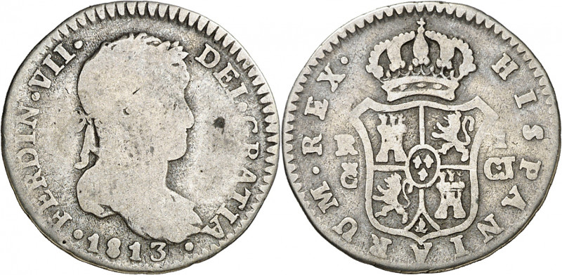 1813. Fernando VII. Cádiz. CJ. 1 real. (AC. 500). Escasa. 2,65 g. BC-/BC.
