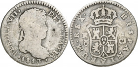 1813. Fernando VII. Cádiz. CJ. 1 real. (AC. 500). Escasa. 2,65 g. BC-/BC.