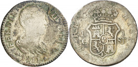 1811. Fernando VII. Catalunya (Tarragona o Mallorca). SF. 1 real. (AC. 510). Busto drapeado. Manchitas. Ex Áureo 21/05/1996, nº 937. Rara. 2,61 g. MBC...