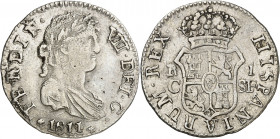 1811. Fernando VII. Catalunya (Tarragona o Mallorca). SF. 1 real. (AC. 511). Busto laureado. Rara y más así. 2,81 g. MBC+.