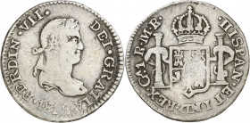 1815. Fernando VII. Guadalajara. MR. 1 real. (AC. 544). Ex Áureo 22/09/2003, nº 1177. Rarísima, sólo hemos tenido este ejemplar. 3,16 g. BC+.