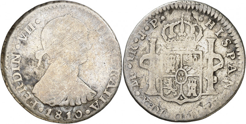 1810. Fernando VII. Lima. JP. 1 real. (AC. 567). Busto indígena. Rara. 3,03 g. B...