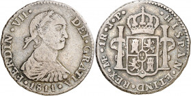 1811. Fernando VII. Lima. JP. 1 real. (AC. 568). Busto indígena. Rara. 3,16 g. MBC-/MBC.