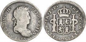 1815. Fernando VII. Lima. JP. 1 real. (AC. 573). Oxidaciones. Ex Áureo 29/09/1998, nº 1935. 3,34 g. BC/BC+.