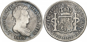 1816. Fernando VII. Lima. JP. 1 real. (AC. 574). Oxidaciones limpiadas. 3,12 g. (BC/BC+).