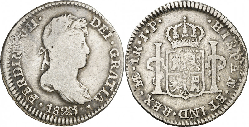 1823. Fernando VII. Lima. JP. 1 real. (AC. 580). Ex Áureo 16/04/1996, nº 2697. 3...