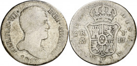 1813. Fernando VII. Madrid. IJ. 1 real. (AC. 581). Busto desnudo. Ex Colección Monterrey, Áureo 03/03/1999, nº 193. Muy rara, sólo hemos tenido otro e...