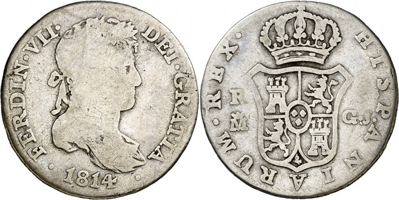 1814. Fernando VII. Madrid. GJ. 1 real. (AC. 583). Primer año de busto laureado....