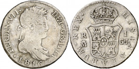 1816. Fernando VII. Madrid. GJ. 1 real. (AC. 585). Ex Áureo 16/10/1996, nº 2733. 2,88 g. BC/BC+.