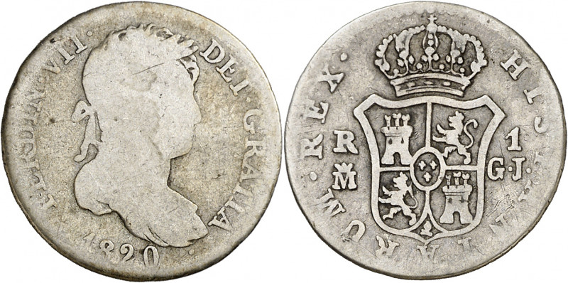 1820. Fernando VII. Madrid. GJ. 1 real. (AC. 589). Ex Colección Monterrey, Áureo...