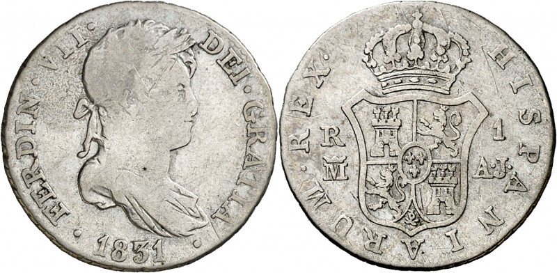 1831. Fernando VII. Madrid. AJ. 1 real. (AC. 594). 2,84 g. BC-/BC.