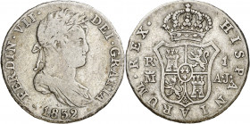 1832. Fernando VII. Madrid. AJ. 1 real. (AC. 595). Ex Colección Monterrey, Áureo 03/03/1999, nº 203. 3 g. BC+/MBC-.
