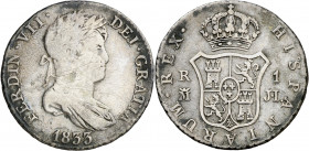 1833. Fernando VII. Madrid. JI. 1 real. (AC. 597). Rayitas. 2,81 g. BC+/MBC-.