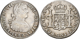 1809. Fernando VII. México. TH. 1 real. (AC. 600). Busto imaginario. Rayitas y golpecitos. 3,29 g. MBC-/MBC.