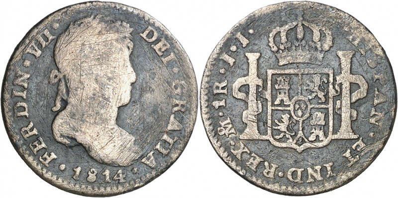 1814. Fernando VII. México. JJ. 1 real. (AC. 611). Primer año de busto laureado....