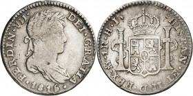 1815. Fernando VII. México. HJ. 1 real. (AC. 612). Rayitas. Rara. 3,31 g. MBC-/MBC.
