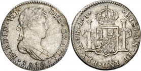 1816. Fernando VII. México. JJ. 1 real. (AC. 614). Buen ejemplar. Ex Áureo 21/05/1996, nº 948. Escasa así. 3,36 g. MBC+/EBC-.