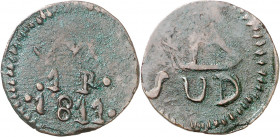 1811. Fernando VII. Morelos. 1 real. (AC. 622). Cospel delgado. Ex Áureo 03/03/2004, nº 3633. Escasa. CU. 1,80 g. MBC-.