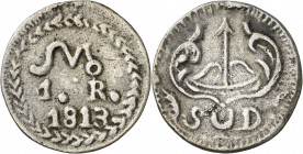 1813. Fernando VII. Morelos. 1 real. (AC. 626). Plata fundida. Rara. 3,50 g. MBC.