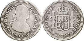 1810. Fernando VII. Popayán. JF. 1 real. (AC. 630) (Restrepo 112-1). Rara. 3,12 g. BC-/BC.