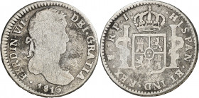 1816. Fernando VII. Potosí. PJ. 1 real. (AC. 633). Rayas. Rara. 3,08 g. BC-/BC.