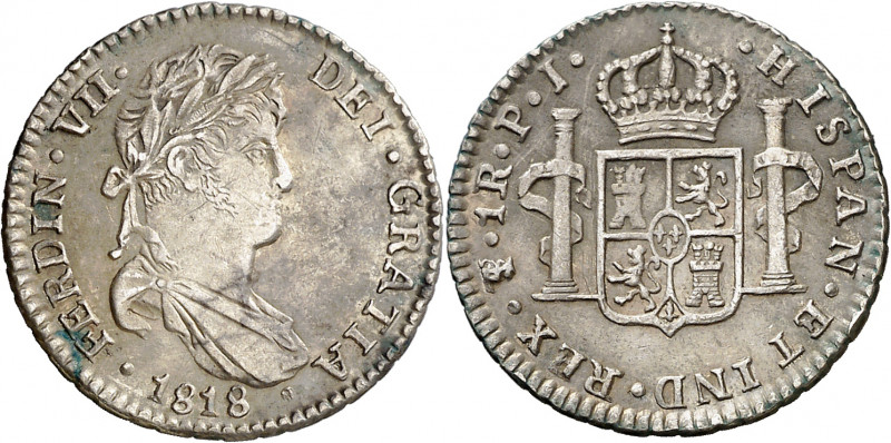 1818. Fernando VII. Potosí. PJ. 1 real. (AC. 635). Rayitas. Buen ejemplar. Ex Áu...