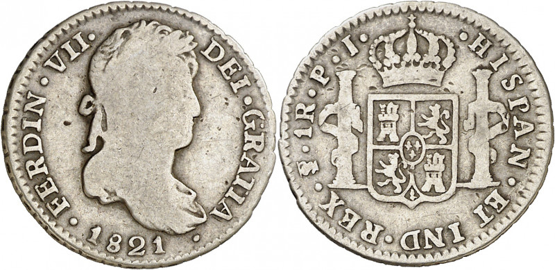 1821. Fernando VII. Potosí. PJ. 1 real. (AC. 639). 3,24 g. BC-/BC.