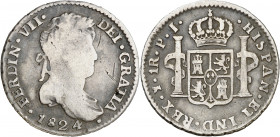 1824. Fernando VII. Potosí. PJ. 1 real. (AC. 643). Rayitas. 3,44 g. BC-/BC+.