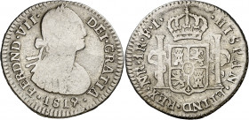1819. Fernando VII. Santa Fe de Nuevo Reino. FJ. 1 real. (AC. 657) (Restrepo 111-17). Rara. 2,88 g. BC/BC+.