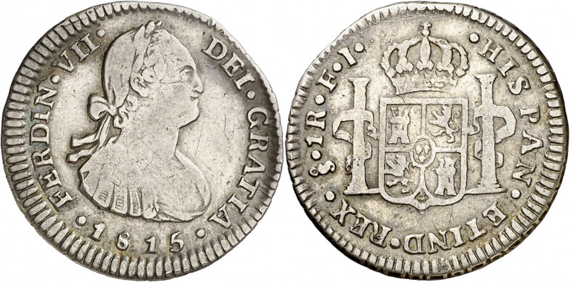 1815. Fernando VII. Santiago. FJ. 1 real. (AC. 676). Leves rayitas. Ex Áureo 21/...