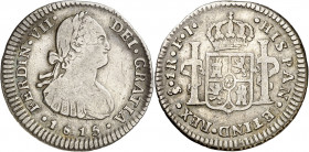 1815. Fernando VII. Santiago. FJ. 1 real. (AC. 676). Leves rayitas. Ex Áureo 21/05/1996, nº 2501. Muy escasa. 3,21 g. BC+/MBC-.